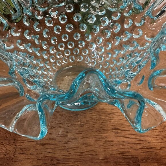 Fenton Hobnail Light Blue Glass Bowl‎ Vintage Ruffled Edge Candy Dish - Picture 5 of 5